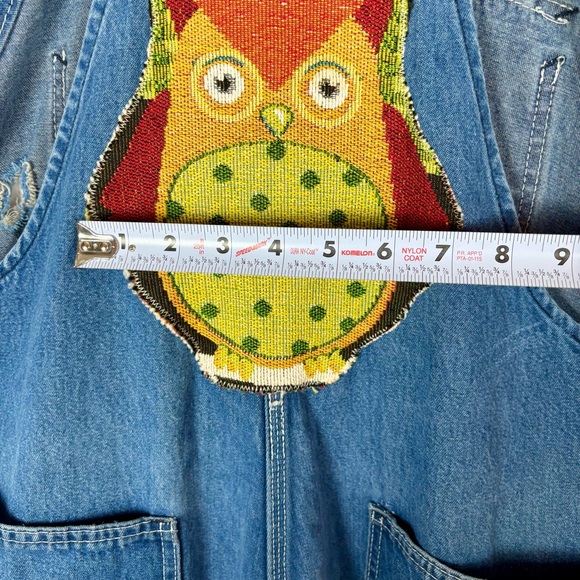 Key Denim Overalls 42”x30” Vintage with Hand Crafted Owl Appliqué - Picture 15 of 16